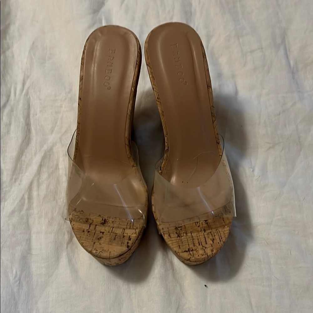 BAMBOO Clear + Cork Platform Shoes